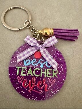 Purple "Best Teacher Ever" Keychain with Tassel
